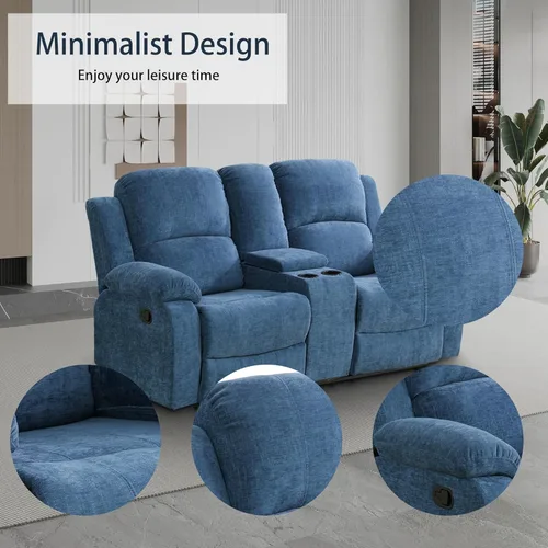 Vista 60 de Juego de sofá reclinable para sala de estar, juego de muebles de 2 piezas, sofá reclinable de 3 asientos y sofá biplaza con portavasos y consola