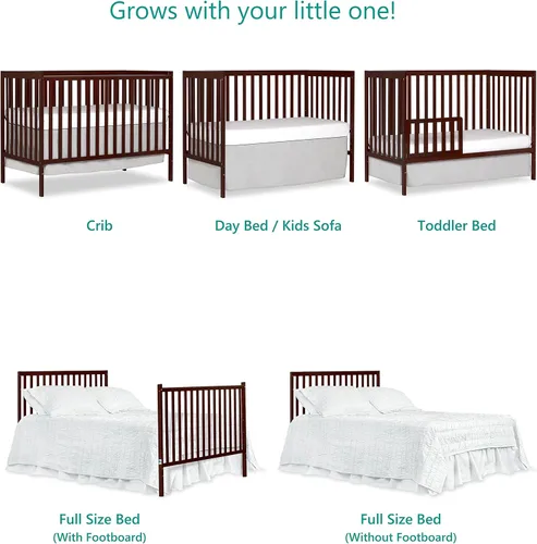 Vista 6 de Dream On Me Synergy, cuna convertible 5 en 1 en color café, con certificado Greenguard Gold