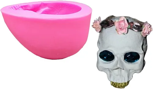 Vista 7 de appuivbt Molde de vela de calavera de Halloween para hacer velas, molde de silicona de calavera grande, moldes de fundición de resina