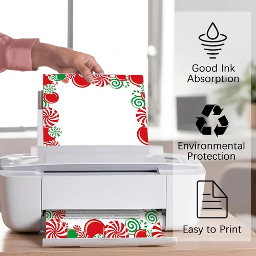 Vista 3 de Qyeahkj 100 hojas de papel de papelería de Navidad de 8.5 x 11 pulgadas, papel de impresora de papel de membrete de caramelo de Navidad, papel