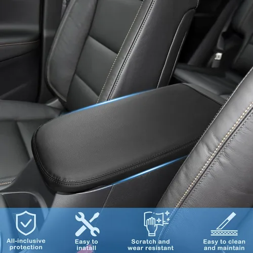 Vista 4 de QianBao Compatible con Chevrolet Equinox 2018-2023 /GMC Terrain 2017-2023 Caja de Reposabrazos de Cuero Cubierta de Consola Central Línea Negra