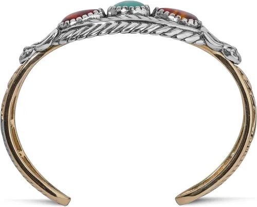 Vista 4 de American West - Brazalete de plata de ley y latón con piedras preciosas de ámbar y turquesa, talla S, M o L