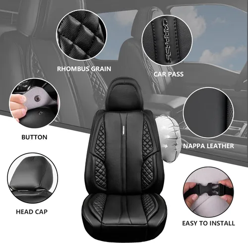 Vista 5 de CAR PASS Juego completo de fundas de cuero de napa para asiento de automóvil, protector impermeable y duradero, ajuste universal para sedán, SUV