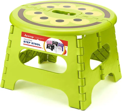 Vista 10 de ACSTEP Taburete plegable de 9 pulgadas, robusto taburete plegable hasta 265 libras para niños pequeños y adultos, taburetes antideslizantes con asa