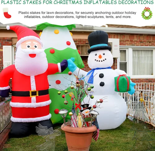 Vista 7 de Blulu 24 estacas inflables con correas y ganchos, estacas de plástico para patio, decoraciones de césped resistentes para inflables, Navidad