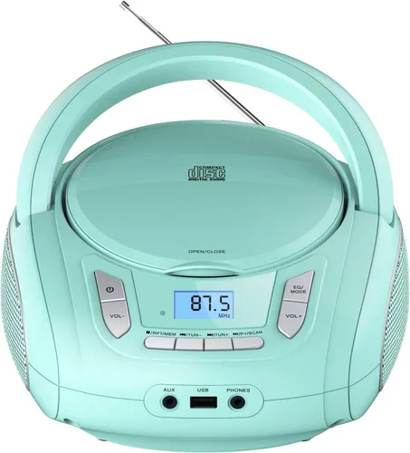 Vista 10 de Reproductor de CD de radio con Bluetooth, radio FM, reproducción de MP3 USB, entrada auxiliar, conector para auriculares, compatible con CD MP3