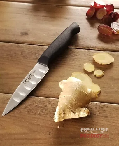Vista 5 de Ergo Chef Prodigy Series - Cuchillo de pelar de 4 pulgadas con tierra hueca en la hoja, cuchillo de cocina de acero inoxidable de alto carbono