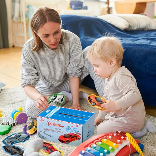 Vista 9 de H1vojoxo 40 cajas de dinosaurios para el día de San Valentín para niños, tarjetas del día de San Valentín y buzón para intercambio de clases