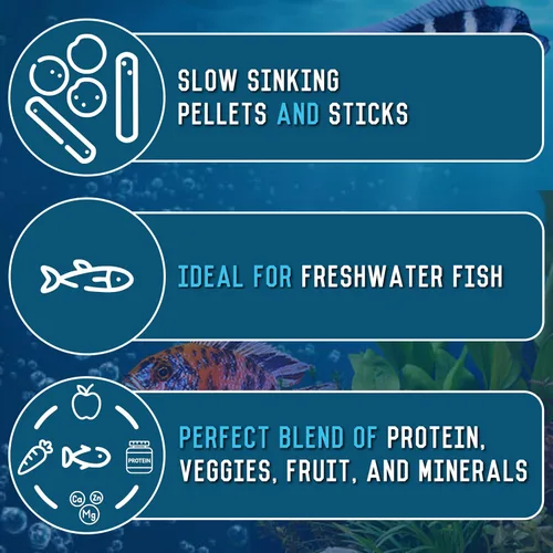 Vista 7 de RON'S CICHLIDS Alimento cíclido africano, pellets de alimentos tropicales prémium con proteínas, verduras y frutas para peces tropicales más