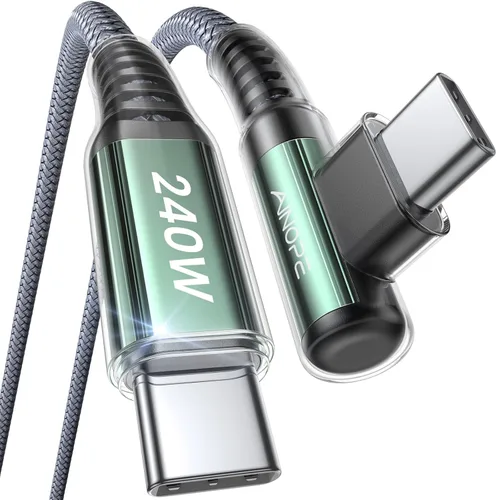 Vista 18 de AINOPE Cable USB C a USB C de 240 W de carga rápida de 1.5 pies, cable de carga rápida tipo C en ángulo recto para iPhone 16 Pro Max Plus, iPhone