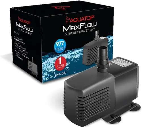 Vista 10 de Aquatop Bomba sumergible para acuario MaxFlow de 95 GPH de flujo ajustable, para peceras, sumideros y estatuas, SWP-230