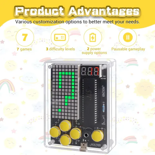 Vista 2 de PEMENOL Kit de proyecto de soldadura de juego 7 en 1, proyectos electrónicos de consola de juegos retro para principiantes, niveles de dificultad