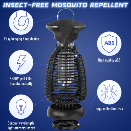 Vista 9 de Exterminador eléctrico de insectos al aire libre – 4200 V de alto voltaje insecto asesino impermeable luz LED para mosquitos, mosca, patio, porche