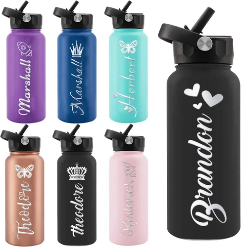 Vista 15 de Personalized Water Bottles, Custom Water Bottle with Birth Month Flower Personalized Text Names, Gifts for Women, Customized Engraved Stainless