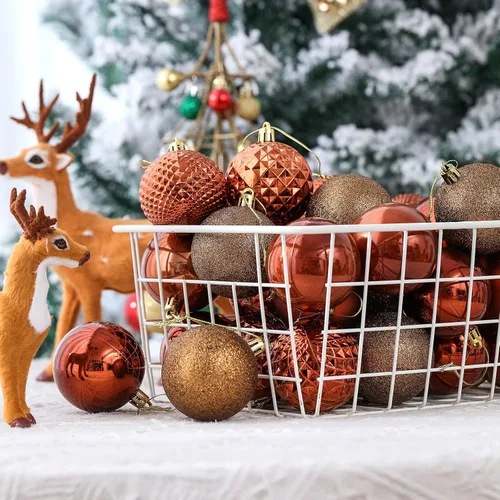 Vista 5 de Bolas de adorno de Navidad de 2.36 pulgadas 2.362 in, juego de adornos inastillables, adornos marrones para árbol de Navidad, bolas de formas