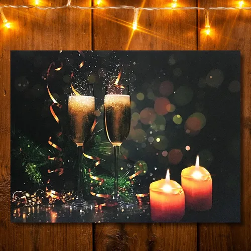 Vista 6 de BANBERRY DESIGNS Lienzo iluminado con impresión de vino, copas de champán, velas y confeti, velas LED brillantes, mide 12 x 16 pulgadas