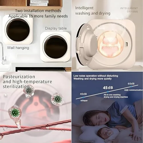 Vista 8 de Combo de mini lavadora y secadora portátil 2 en 1, lavadora compacta de carga frontal de 3.5 L, capacidad de 0.7 lbs, ideal para dormitorios, viajes