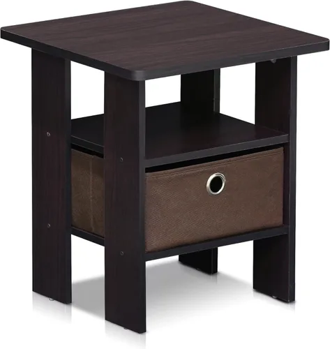 Vista 43 de Mesa de noche con cajón Furinno, Madera, Marrón oscuro/Negro