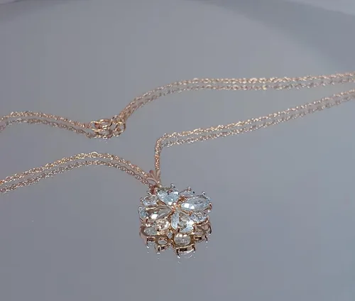 Vista 7 de Galaxy Gold GG Collar de oro rosa macizo de 2.43 quilates de 14 quilates con colgante de aguamarina natural