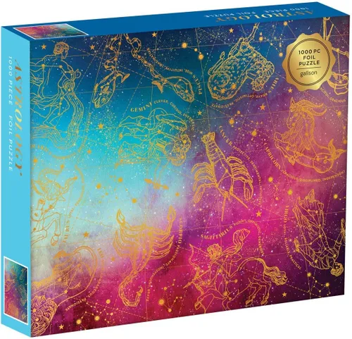 Vista 5 de Galison Astrology - Rompecabezas de 1000 piezas para adultos, rompecabezas de aluminio con signos astrológicos de estrellas y mapa del mundo