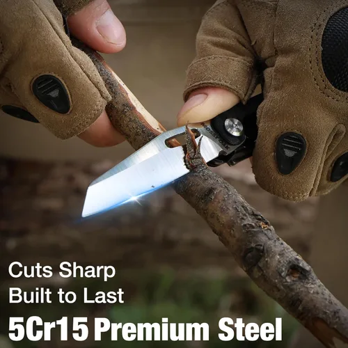 Vista 2 de Cuchillo multiherramienta Mossy Oak, multiherramienta de bolsillo 12 en 1 con mango G10, cuchillo multiherramienta EDC con tijeras, abridor