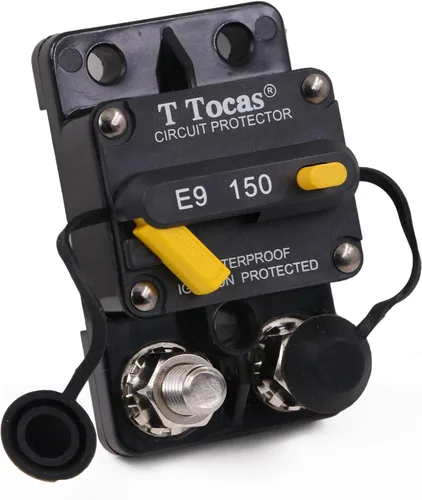 Vista 51 de Disyuntor de pernos Hi-Amp E9 T3 250A de 3/8 pulgadas con reinicio manual 12 V - 48 V CC Impermeable IP67, montaje en superficie, 250 amperios