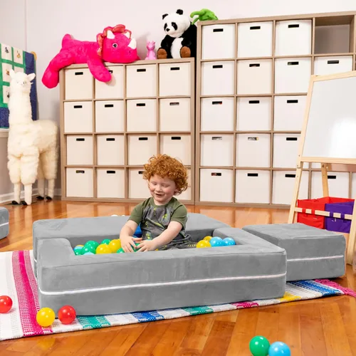 Vista 23 de Jaxx Zipline - Sofá biplaza modular para niños, otomana y tumbona plegable, color carbón