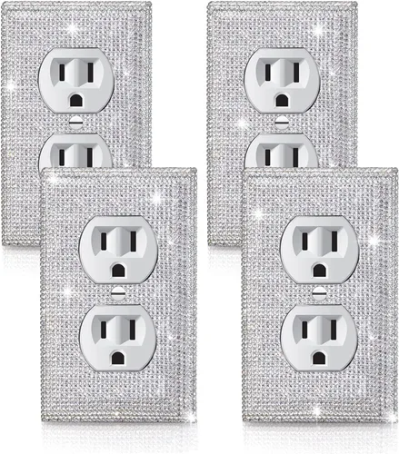 4 Piezas Cubiertas de Tomacorriente con Diamantes de Imitación Plateados Brillantes Placa de Pared 1 Gang Toggle Cubierta de Interruptor de Luz