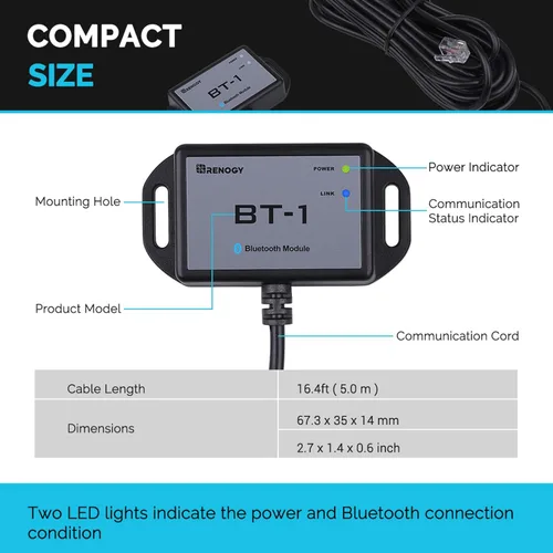 Vista 6 de Renogy Rover 20A 12V/24V Auto DC entrada MPPT controlador de carga solar con módulo Bluetooth