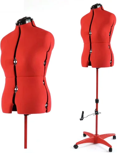 Vista 14 de maniquí ajustable con forma de vestido para costura, talla 6-14 para mujer, gris, con 13 diales y ruedas desmontables, modelo de cuerpo