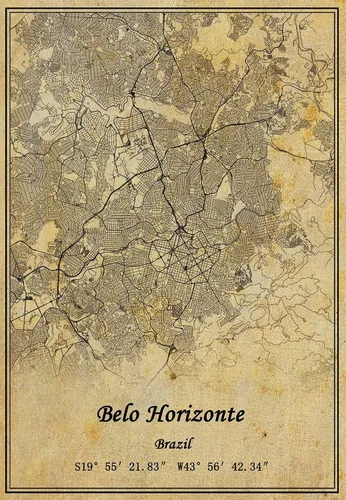 Kaisrlse Póster de arte de pared con mapa de Belo Horizonte de Brasil, impresión en lienzo, estilo vintage, decoración sin marco, regalo de 20 x 30