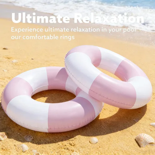 Vista 5 de 4 Pack Striped Large Inflatable Swim Rings, 35" Summer Adult Pool Float for Beach & Pool