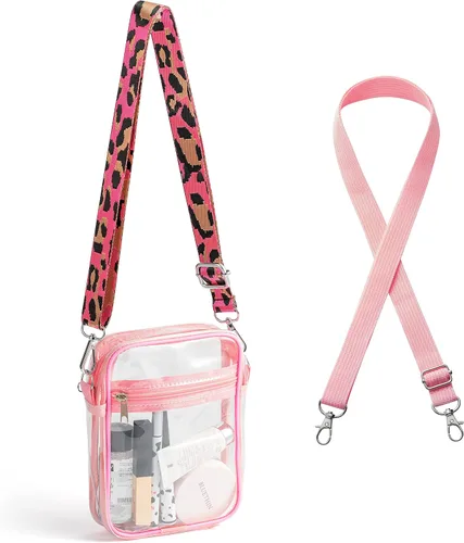DGjianfei Bolsa transparente aprobada para estadios, pequeña bolsa cruzada de plástico transparente de PVC con estampado de leopardo, bolsa
