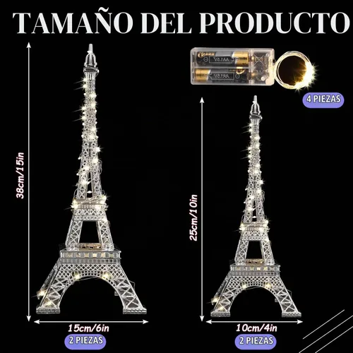 Vista 3 de Briwooody 4 piezas de decoración de estatua de la Torre Eiffel de 15 pulgadas y 10 pulgadas, figuras coleccionables de metal con temática de París