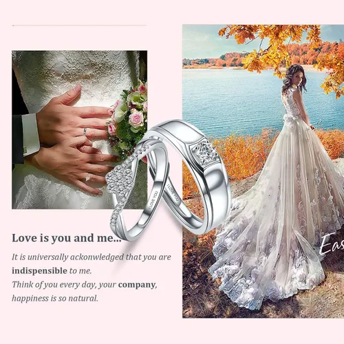 Vista 7 de Sunamy Juego de anillos de pareja a juego de amor sin fin para él y ella, diseño de corazón romántico de plata S925, anillo de compromiso