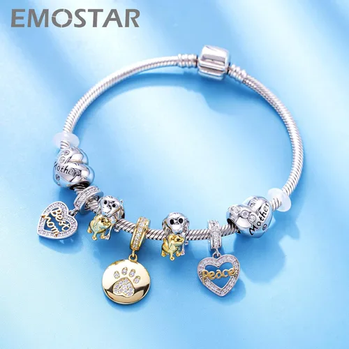 Vista 3 de Juego de dijes para perro compatible con pulsera de animales Pandora, dijes colgantes con estampado de pata de perro y dijes de perro de madre e