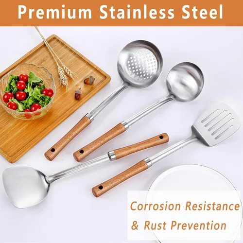 Vista 7 de Pleafind 2 piezas Cucharón y cuchara ranurada, cucharón para sopa y cuchara colador, cucharas de cocina y espumaderas de acero inoxidable