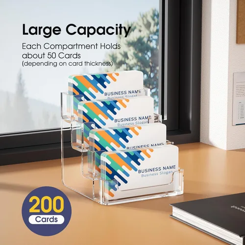 Vista 2 de MaxGear Tarjetero transparente, soporte acrílico para tarjetas de visita para escritorio con 4 niveles, soporte de plástico transparente