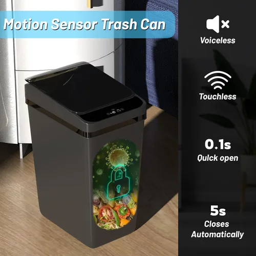 Vista 5 de Procade Paquete de 2 cubos de basura para baño sin contacto con tapa, 4 galones y 2.5 galones, cubo de basura automático delgado de plástico