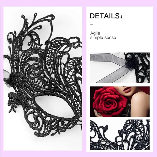 Vista 6 de 4 PCS Mardi Gras Lace Mask Masquerade Mask for Women Carnival Lady Venetian Elastic Mask Halloween Mardi Gras Party