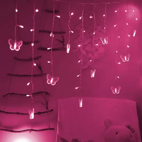 Vista 7 de Decorman Luces de Cortina de Mariposa, 4.9 pies 48 LED USB Luces de Hadas para Ventana 10 Mariposas 8 Modos Luciérnaga Guirnalda de Luces