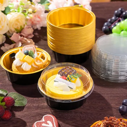Vista 4 de Tessco for you 200 moldes desechables con tapas, 8 onzas, Ramekin Creme Brulee Ramekin, papel de aluminio, para cupcakes, para hornear, moldes