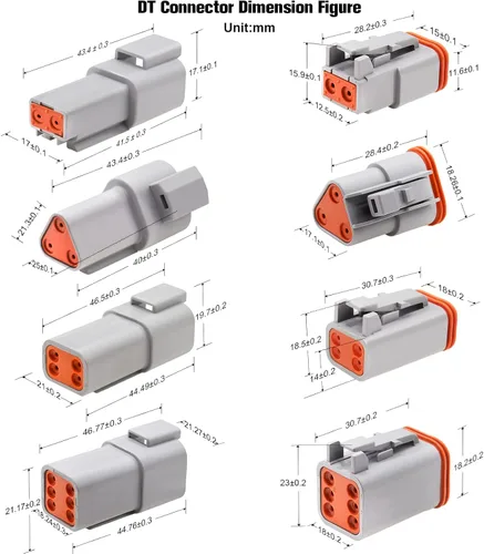 Vista 3 de Conector DT, kit de conectores Deutsch de 2, 3, 4, 6 pines, conectores eléctricos impermeables para automóviles con contactos estampados y tapones