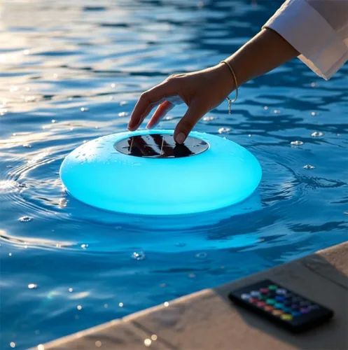 Luz solar flotante para piscina de 9.8 pulgadas, lámpara solar LED de brillo de color fantasía RGB, IP68 impermeable, control remoto, para