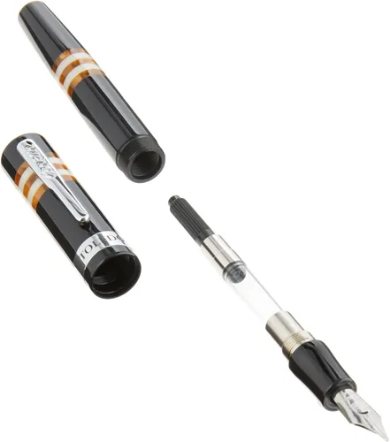 Vista 2 de Conklin Toledo - Pluma estilográfica en negro con segmentos de anillo naranja y blanco, punta ancha, pluma estilográfica de resina de lujo