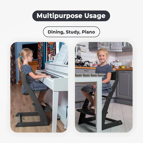 Vista 8 de FORNEL Silla alta moderna de madera negra La silla ajustable Grow-with-Me es una alternativa elegante a Stokke Perfecta para cocinas