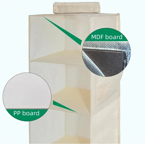 Vista 4 de 2 Packs Hanging Closet Organizer 4-Shelf Hanging Shelves Collapsible Hanging Storage Shelf for Bedroom College Dorm Pantry Camper RV, Beige