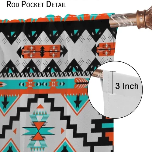 Vista 56 de Cortinas con patrón geométrico tribal, estilo suroeste, azteca, rústico, occidental, nativo americano, opacas, con bolsillo para barra, decoración
