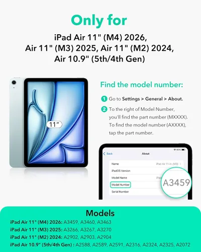 Vista 2 de ESR - Funda para iPad Air de 11 pulgadas M3/M2 (2025/2024), iPad Air de 5ª/4ª generación (2022/2020), funda con soporte vertical, múltiples ángulos