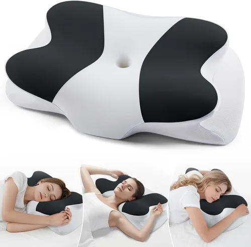 Vista 10 de DONAMA Almohada Cervical para Dormir, Almohada de Espuma Viscoelástica con Contorno para Soporte de Cuello y Hombros, Almohada Ergonómica